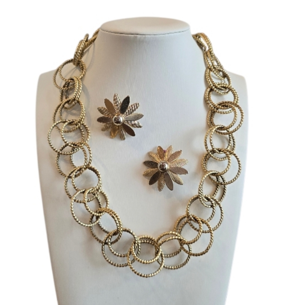 Sarah Coventry Clip Earring Anne Klein Chain Link Choker Goldtone Bundle